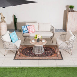 Abrihome 4-Piece Outdoor Rattan Garden Furniture Set, All-Weather Garden Sofa Set With Removable Cushions & Wood-Look Table - thumbnail 2