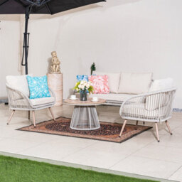 Abrihome 4-Piece Outdoor Rattan Garden Furniture Set, All-Weather Garden Sofa Set With Removable Cushions & Wood-Look Table - thumbnail 3