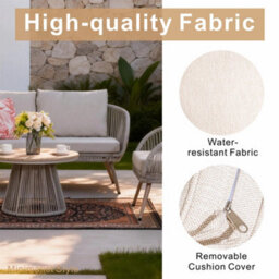 Abrihome 4-Piece Outdoor Rattan Garden Furniture Set, All-Weather Garden Sofa Set With Removable Cushions & Wood-Look Table - thumbnail 6