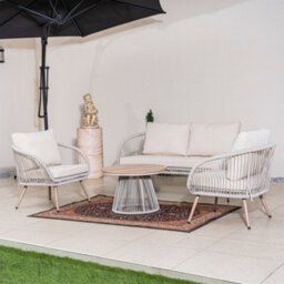 Abrihome 4-Piece Outdoor Rattan Garden Furniture Set, All-Weather Garden Sofa Set With Removable Cushions & Wood-Look Table - thumbnail 4