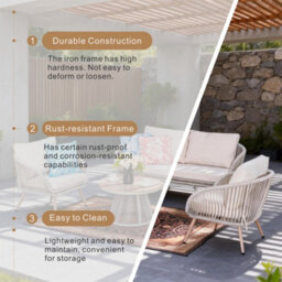 Abrihome 4-Piece Outdoor Rattan Garden Furniture Set, All-Weather Garden Sofa Set With Removable Cushions & Wood-Look Table - thumbnail 7