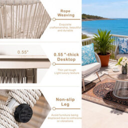 Abrihome 4-Piece Outdoor Rattan Garden Furniture Set, All-Weather Garden Sofa Set With Removable Cushions & Wood-Look Table - thumbnail 8