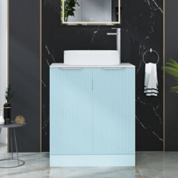 Royal Bathrooms Evora 700mm Powder Blue Fluted Floor Standing Countertop Vanity Unit 2 Door With Lyon Basin - thumbnail 1