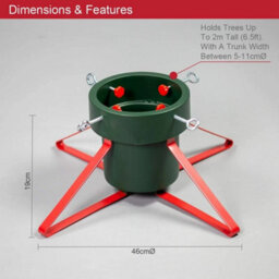 Christmas Tree Stand With Plastic Pot Metal Legs Adjustable Screws Green Red - thumbnail 2