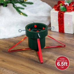 Christmas Tree Stand With Plastic Pot Metal Legs Adjustable Screws Green Red - thumbnail 3