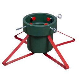 Christmas Tree Stand With Plastic Pot Metal Legs Adjustable Screws Green Red - thumbnail 1