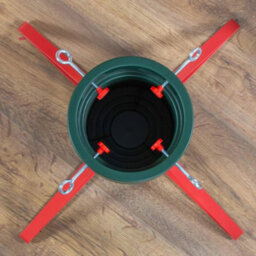 Christmas Tree Stand With Plastic Pot Metal Legs Adjustable Screws Green Red - thumbnail 4