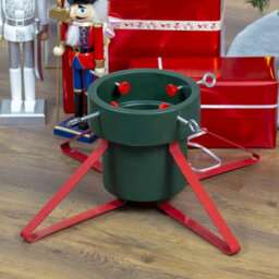 Christmas Tree Stand With Plastic Pot Metal Legs Adjustable Screws Green Red - thumbnail 5