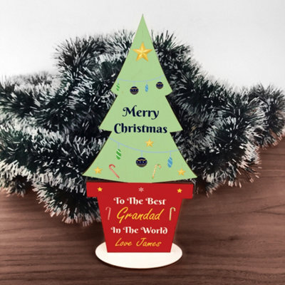 Red Ocean Christmas Gift For Grandad Wood Standing Christmas Tree - image 1