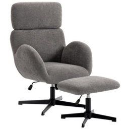 Homcom Swivel Armchair With Footstool, Rocking Accent Chair, Grey - thumbnail 2