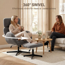 Homcom Swivel Armchair With Footstool, Rocking Accent Chair, Grey - thumbnail 7