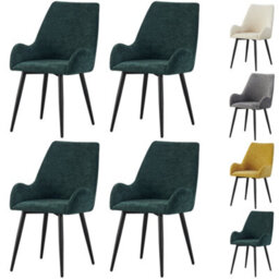 Mof Modern Upholstered Dining Chairs With Armrests  Set Of 4 Fabric Accent Chairs With Black Metal Legs Green X4 - thumbnail 1