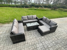 Fimous 12 Seater Rattan Garden Furniture Set Indoor Outdoor Patio Sofa Set With Coffee Table 3 Footstools - thumbnail 2