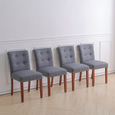 Living And Home Set Of 4 Grey Dining Chair Set Linen Upholstered Dining Chairs Accent Chair With Wooden Legs - image 1
