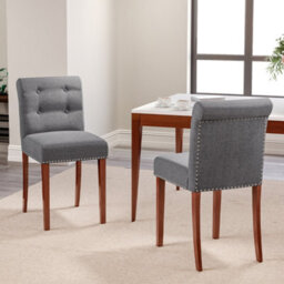 Living And Home Set Of 4 Grey Dining Chair Set Linen Upholstered Dining Chairs Accent Chair With Wooden Legs - thumbnail 2