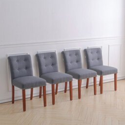 Living And Home Set Of 4 Grey Dining Chair Set Linen Upholstered Dining Chairs Accent Chair With Wooden Legs