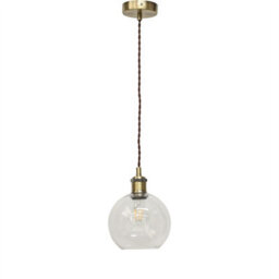 First Choice Lighting Set Of 2 Barnum - Clear Glass Globe Antique Brass Retro Pendants - thumbnail 2