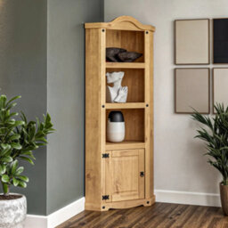 Mews Corona Corner Bookcase Pine Display Cupboard 3 Book Shelves Mexican - thumbnail 2