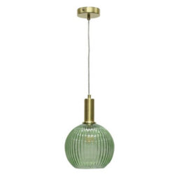 First Choice Lighting Betchley - Green Ribbed Glass Globe Satin Brass Deco Pendant Fitting