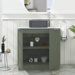Royal Bathrooms Evora 800mm Sage Green Fluted Floor Standing Countertop Vanity Unit 2 Door With Art Square Basin - thumbnail 3