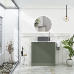Royal Bathrooms Evora 800mm Sage Green Fluted Floor Standing Countertop Vanity Unit 2 Door With Art Square Basin - thumbnail 2