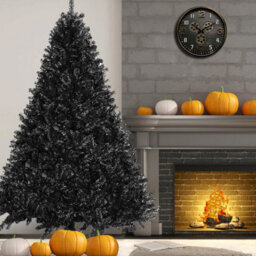Abaseen - 6Ft Black Artificial Christmas Tree, 800 Tips Xmas Tree Easy Assembly Foldable Reusable Strong Stand, Indoor Outdoor - thumbnail 1