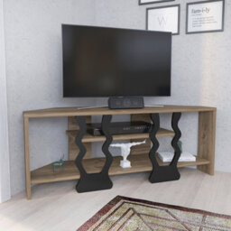 Decorotika Firal Corner Tv Stand Tv Unit For Tvs Up To 45 Inch Walnut And Black - thumbnail 2
