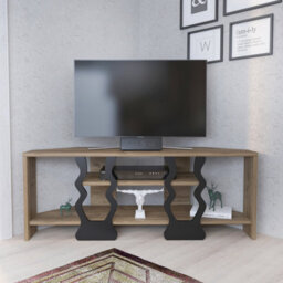 Decorotika Firal Corner Tv Stand Tv Unit For Tvs Up To 45 Inch Walnut And Black