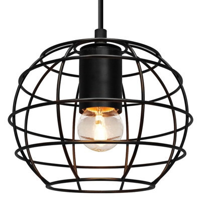 Long Life Lamps Company Wire Cage Globe Black Metal Pendant Light M0173 - image 1
