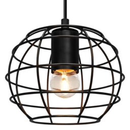 Long Life Lamps Company Wire Cage Globe Black Metal Pendant Light M0173 - thumbnail 1