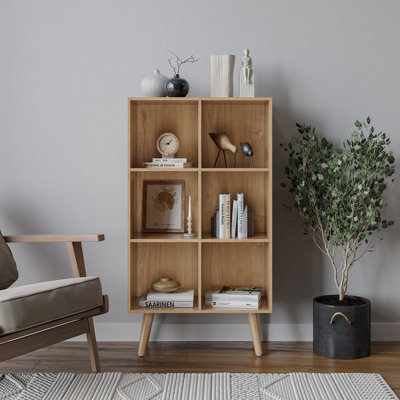Urbn-Living Urbnliving 90Cm Height 6 Cube Oak Wooden Bookcase With Pine Legs Living Room Bedroom Unit Shelves - image 1