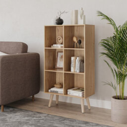 Urbn-Living Urbnliving 90Cm Height 6 Cube Oak Wooden Bookcase With Pine Legs Living Room Bedroom Unit Shelves - thumbnail 2