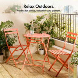 Vonhaus Folding Bistro Set For 2, Coral Garden Table & Chairs, Weather Resistant Steel Frame For Outdoors, Balcony And Patio - thumbnail 2