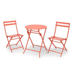 Vonhaus Folding Bistro Set For 2, Coral Garden Table & Chairs, Weather Resistant Steel Frame For Outdoors, Balcony And Patio - thumbnail 1