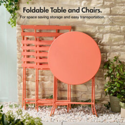 Vonhaus Folding Bistro Set For 2, Coral Garden Table & Chairs, Weather Resistant Steel Frame For Outdoors, Balcony And Patio - thumbnail 4