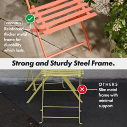Vonhaus Folding Bistro Set For 2, Coral Garden Table & Chairs, Weather Resistant Steel Frame For Outdoors, Balcony And Patio - thumbnail 6