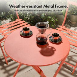 Vonhaus Folding Bistro Set For 2, Coral Garden Table & Chairs, Weather Resistant Steel Frame For Outdoors, Balcony And Patio - thumbnail 5