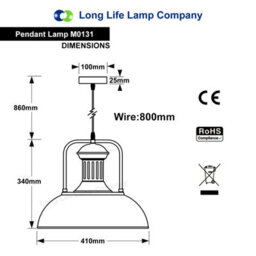 Long Life Lamps Company Steampunk Industrial Pendant Light Ceiling Lampshade Dome Metal M0131 - thumbnail 2