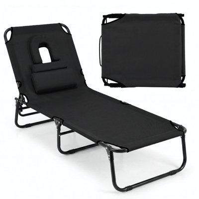 Gainoom Folding Beach Black Sun Lounger Adjustable Face Down Tanning Chair Portable Outdoor Sunbathing Recliner - image 1
