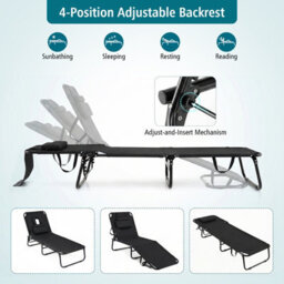 Gainoom Folding Beach Black Sun Lounger Adjustable Face Down Tanning Chair Portable Outdoor Sunbathing Recliner - thumbnail 5