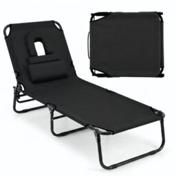 Gainoom Folding Beach Black Sun Lounger Adjustable Face Down Tanning Chair Portable Outdoor Sunbathing Recliner - thumbnail 1