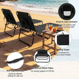 Gainoom Folding Beach Black Sun Lounger Adjustable Face Down Tanning Chair Portable Outdoor Sunbathing Recliner - thumbnail 7