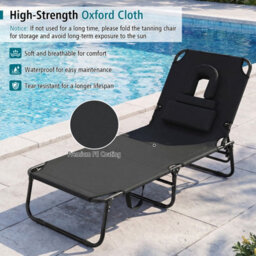 Gainoom Folding Beach Black Sun Lounger Adjustable Face Down Tanning Chair Portable Outdoor Sunbathing Recliner - thumbnail 6
