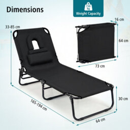Gainoom Folding Beach Black Sun Lounger Adjustable Face Down Tanning Chair Portable Outdoor Sunbathing Recliner - thumbnail 2
