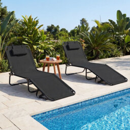 Gainoom Folding Beach Black Sun Lounger Adjustable Face Down Tanning Chair Portable Outdoor Sunbathing Recliner - thumbnail 9