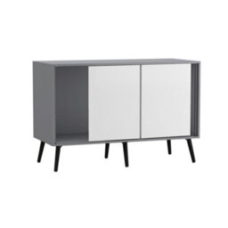 Urbn-Living Urbnliving 3-Door Sliding Cabinet Sideboard Grey Carcass With White Doors Storage Organiser Home Cupboard Black Wooden Legs - thumbnail 5
