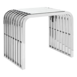 Orsina Slatted Glass End Table, Polished Stainless Steel Living Room Accent, Rounded Shoulder Side Table - thumbnail 2
