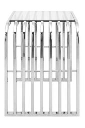 Orsina Slatted Glass End Table, Polished Stainless Steel Living Room Accent, Rounded Shoulder Side Table - thumbnail 4