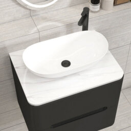 Royal Bathrooms Venice 600mm Matt Nocturne Black Wall Mounted Bathroom Countertop Vanity Unit 2 Drawer With Cesar Basin - thumbnail 6