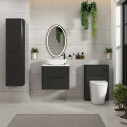 Royal Bathrooms Venice 600mm Matt Nocturne Black Wall Mounted Bathroom Countertop Vanity Unit 2 Drawer With Cesar Basin - thumbnail 4